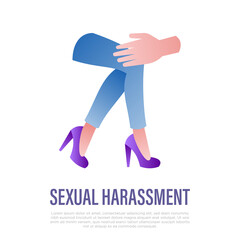 Sexual harassment gradient icon. Man hand touching female knee. Abuse, victim of violence. Vector illustration.
