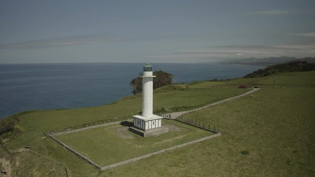 aerial video view of the lighthouse of lights, Lastres, asturias. Spain