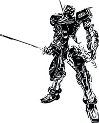 vector of a robot knight carrying a sword