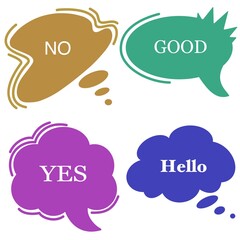 Vector illustration, colored speech bubbles. Online chat clouds with various words, comments, information, Web communication