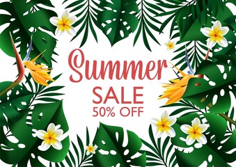 Fototapeta na wymiar Summer Sale Tropical design template banner illustration
