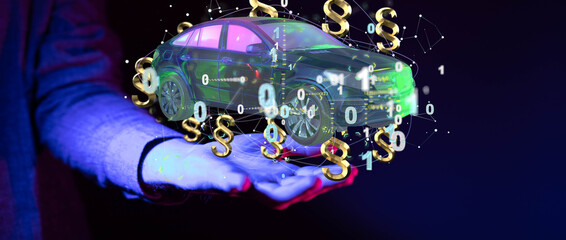 Car insurance concept with car in hands 3d