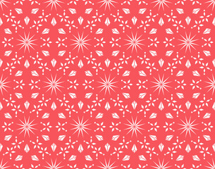 Abstract geometric pattern with lines, snowflakes. A seamless vector background. White and pink texture. Graphic modern pattern