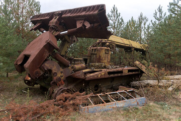 Fototapeta na wymiar Soviet military engineering vehicle, Buryakovka radioactive vehicles graveyard