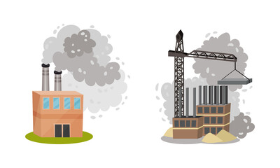 Air Pollution Sources with Industrial Radioactive Waste Vector Scene Set