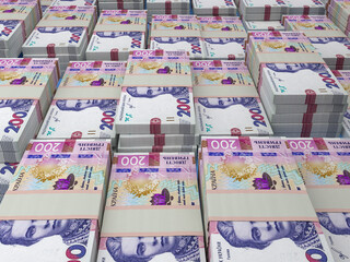 Ukrainian money. Ukrainian hryvnia banknotes. 200 UAH hryvni bills.