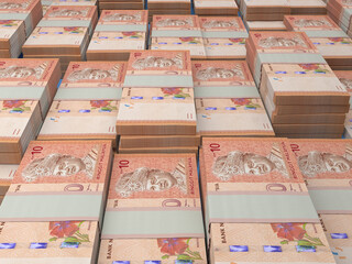 Malaysian money. Malaysian ringgit banknotes. 10 MYR ringgits bills.