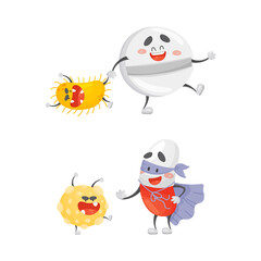 Medical Tablet and Pill Fighting Against Virus and Microbes Vector Set