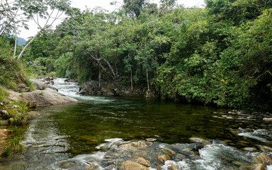 Fototapeta na wymiar Beautiful natural pool downstream of Pedreira's waterfall in Lavrinhas, Sao Paulo, Brazil