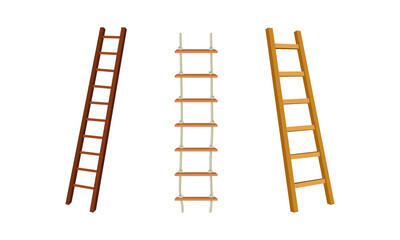 Wooden Step Ladder for Domestic and Construction Need Vector Set