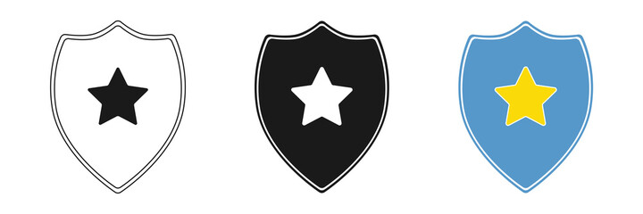 Shield and star. Set of icons. Flat vector isolated on white.