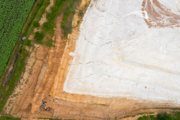 open pit chalk mining, top view, drone footage