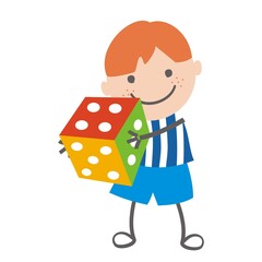 Fototapeta na wymiar Boy holding dice, cute vector illustration