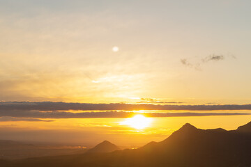 Mountain Landscape. Panoramic View Of Mountains Against Sky During Sunset