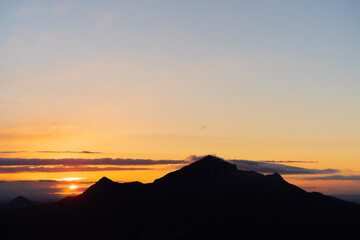 Mountain Landscape. Panoramic View Of Mountains Against Sky During Sunset