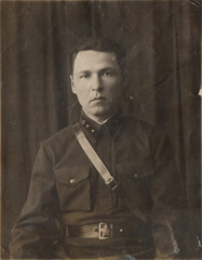 USSR - CIRCA 1941: Photo taken in the USSR, portrait of a lieutenant officer of the Red Army...