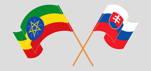 Crossed and waving flags of Ethiopia and Slovakia