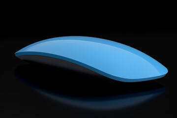 Realistic blue wireless computer mouse with touch isolated on black background.