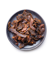 Sliced beef jerky. Dried beef meat.
