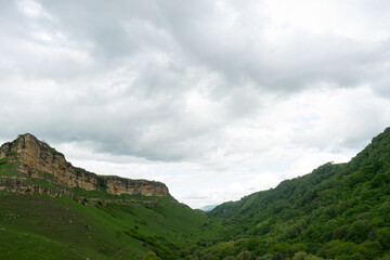 Mountain Landscape. Panoramic View Of Mountains Against Sky During Sunset