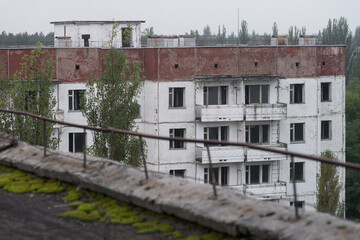 Fototapeta na wymiar Roof in abandoned ghost town Pripyat