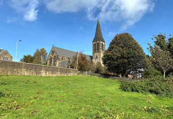 Fototapeta na wymiar View of, Saint James Victorian stone built church on, Thornton Road, Bradford, UK