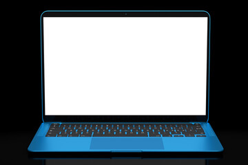 Realistic aluminum laptop with empty white screen isolated on black background.