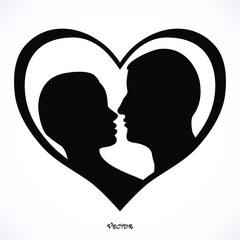 A silhouette of a couple, man and woman silhouette in heart shape,  Icon Isolated on White Background