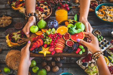 Fresh fruits offering at the dining table 