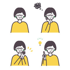 シニア女性の基本ポーズのイラストセット