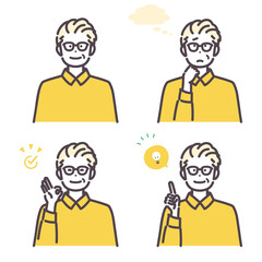 シニア男性の基本ポーズのイラストセット