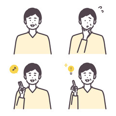 シニア男性の基本ポーズのイラストセット