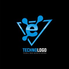E initial logo with technology or connection design concept