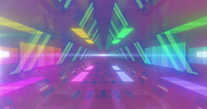 Animation of vibrant flickering neon tunnel background