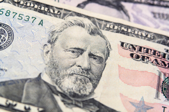 Macro View of Ulysses S Grant on United States Fifty dollar bill.