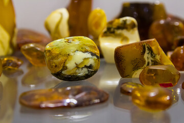 Amber. pieces of transparent yellow amber. Sun stone .. Yellow stone