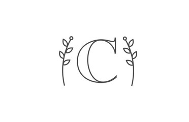 line design of C alphabet letter icon logo. Company business typography with flower pattern