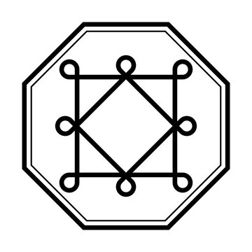 Ring of Solomon modeled on a seal of Sultan Mandar Syah of Ternate, who reigned in seventeenth century. Two overlapping squares with eight looped corners within a octagonal frame. Illustration. Vector