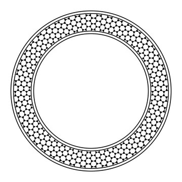 Circle frame with Star of David pattern. Round border with a trihexagonal tiling. White hexagons surrounded by black equilateral triangles. In Japanese basketry it is called Kagome lattice. Vector.