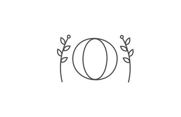 line design of O alphabet letter icon logo. Company business typography with flower pattern