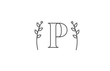 line design of P alphabet letter icon logo. Company business typography with flower pattern