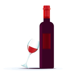 Red wine bottle and glass illustration 