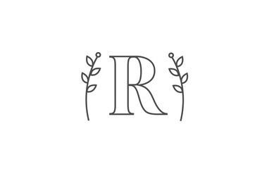 line design of R alphabet letter icon logo. Company business typography with flower pattern