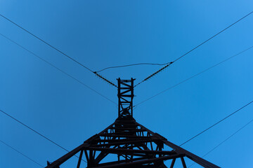 View from the bottom of the power line tower. 