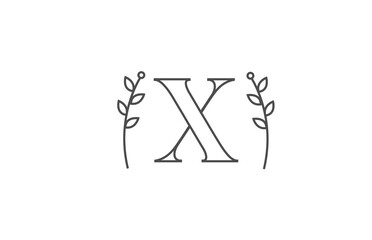 line design of X alphabet letter icon logo. Company business typography with flower pattern