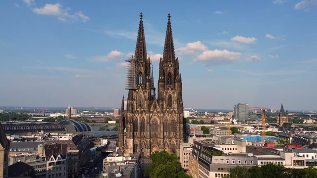 Cologne Cathedral - the iconic church in the city center - aerial view - aerial photography