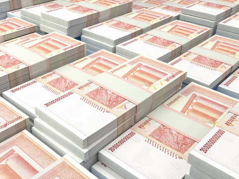 Zimbabwean money. Zimbabwean dollar banknotes. 20 trillions ZWL dollars bills.