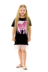 Elegant girl in a dress.Isolated on white background.