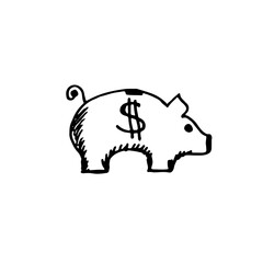 Vector hand drawn piggy bank icon isolated on white