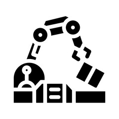 robotic arm conveyor production glyph icon vector. robotic arm conveyor production sign. isolated contour symbol black illustration